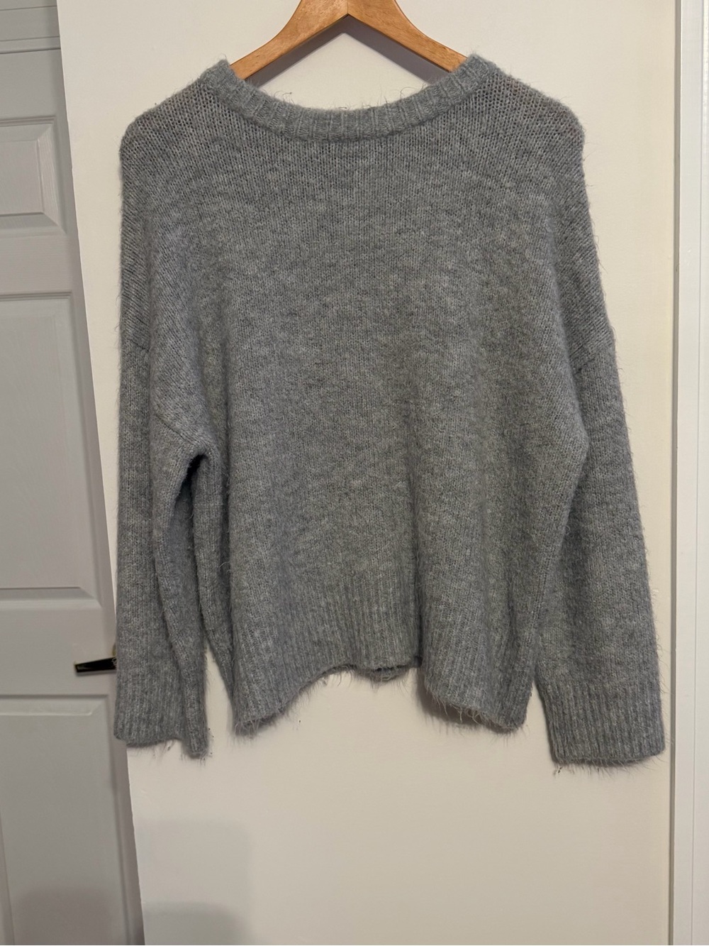 Women's Heather Grey Crewneck Fuzzy Sweater